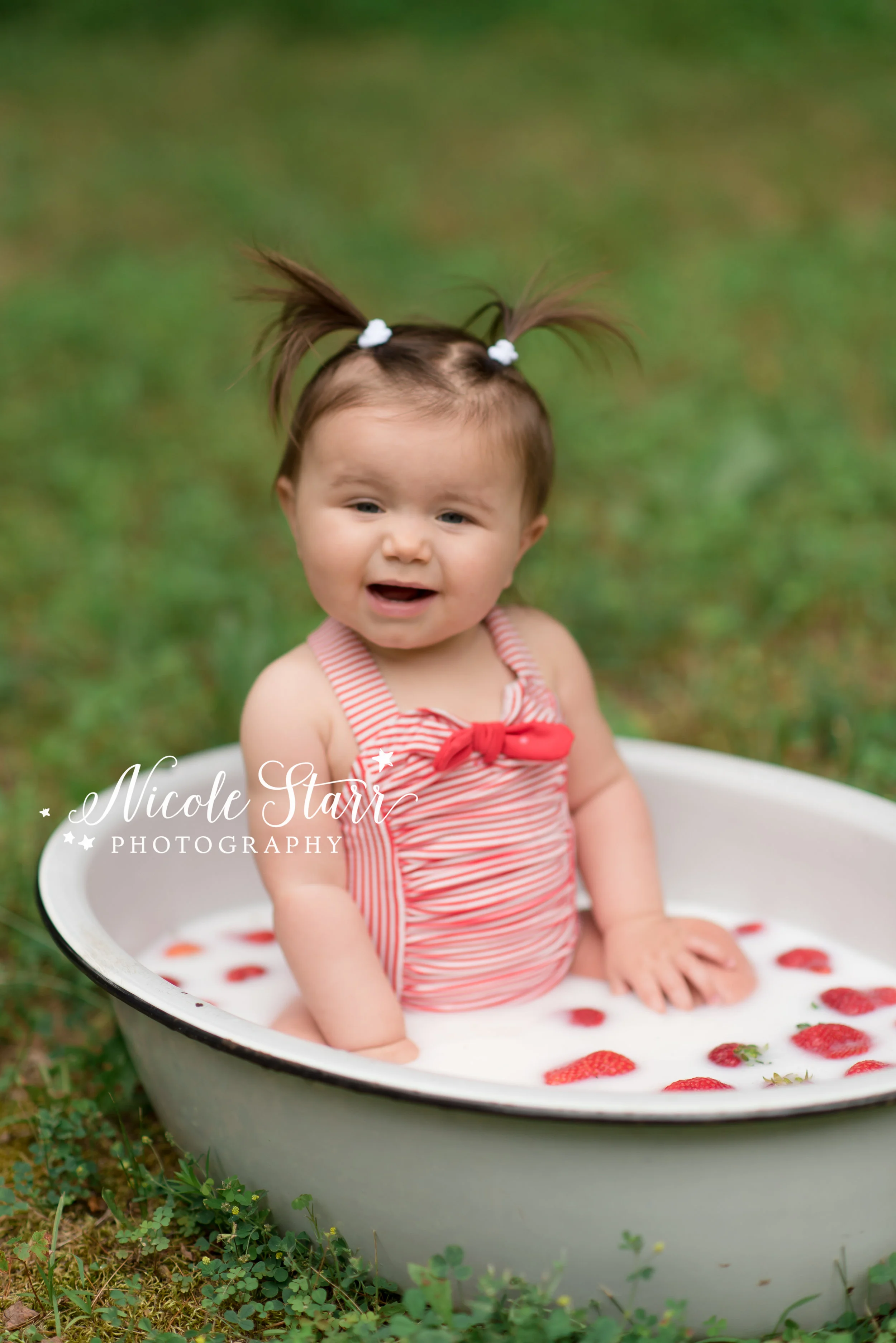 Penelope's 7 Month Milestone Session with a Strawberries & cream milk